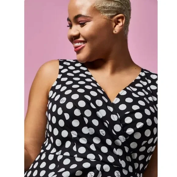 Torrid 3 Betsey Johnson Black & White Polka Dot Poplin Fit & Flare Dress - Picture 4 of 13